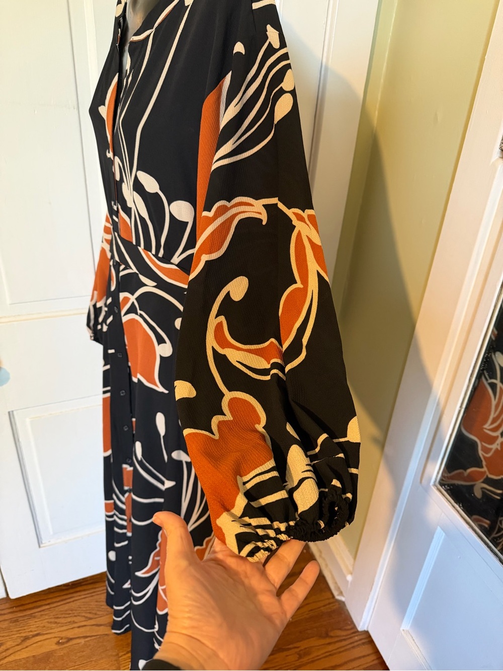 Premier Amour Long Black Maxi Dress with Rust Floral Print Size 10 - Picture 6 of 12
